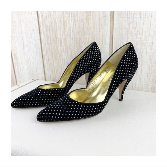 Walter Steiger Black Velvet Evening Pumps w/Silver Glitter - Picture 1 of 8